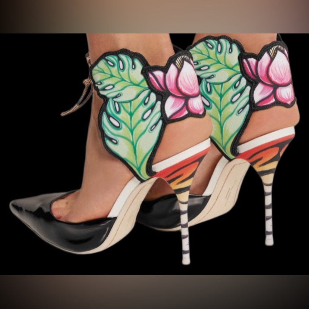 Sophia Webster Jungle Leaf and Flower Ankle Tie Heels